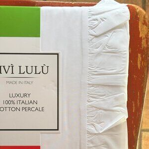 GIVI LULU Italian Queen Size White Ruffled 100% Italian Cotton Percale Sheet Set
